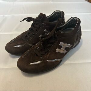 Hogan Brown Suede Leather Low Top Sneakers Shoes Women's Size US 6